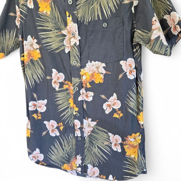 Modern Amusement Mens Hawaiian Floral Button-Up Shirt Short Sleeve Navy S - Picture 7 of 9